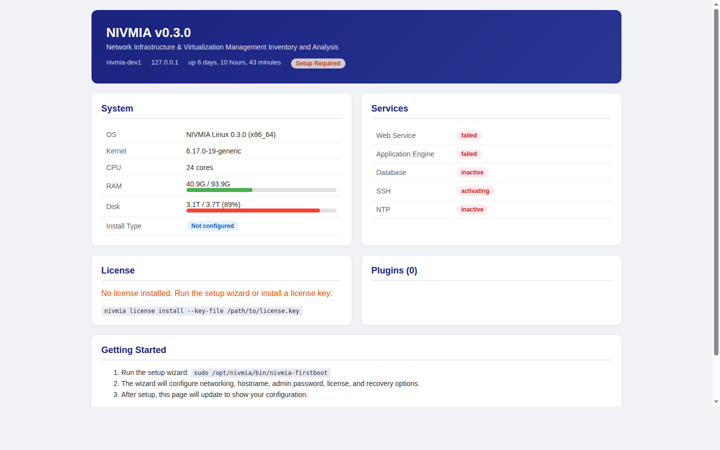 NIVMIA Appliance Status Dashboard